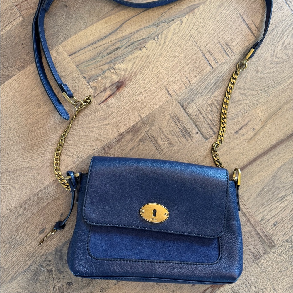 Fossil Gabriella Crossbody Bag - Navy and Gold - Leather and Suede